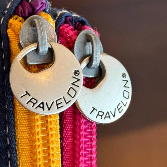 Travelon Safe ID Daisy Double Zip Clutch Wallet In Navy Travel Lightweight VGUC - Picture 4 of 12